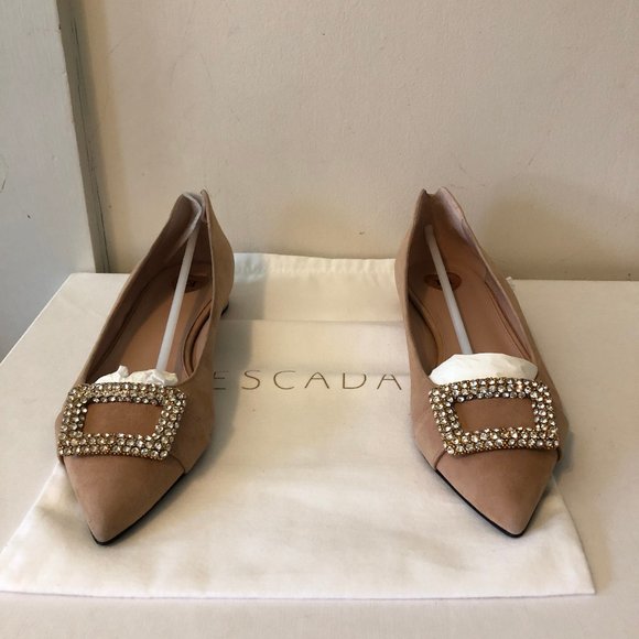Escada Iconic Swarovski Crystals Beige Suede Pump - Picture 5 of 12